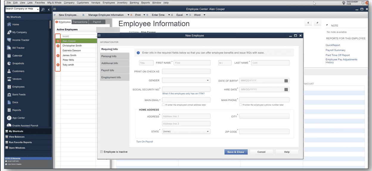 QuickBooks Desktop Employee List