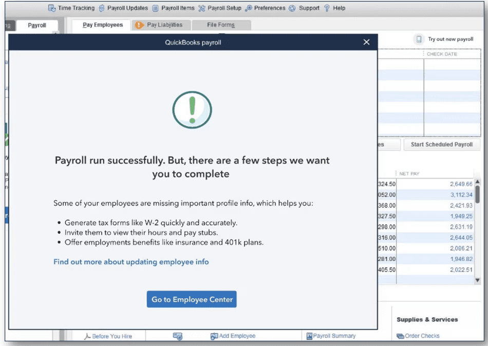 QuickBooks Desktop Update Employee Profile Prompt
