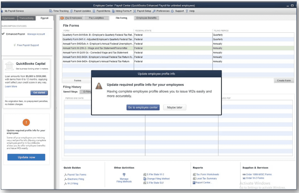 QuickBooks Desktop Payroll Run Success and Update Prompt