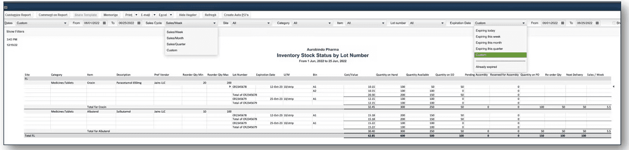 QuickBooks Desktop Inventory Lot Tracking Report