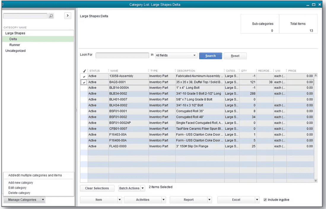 QuickBooks Desktop Item Categorization